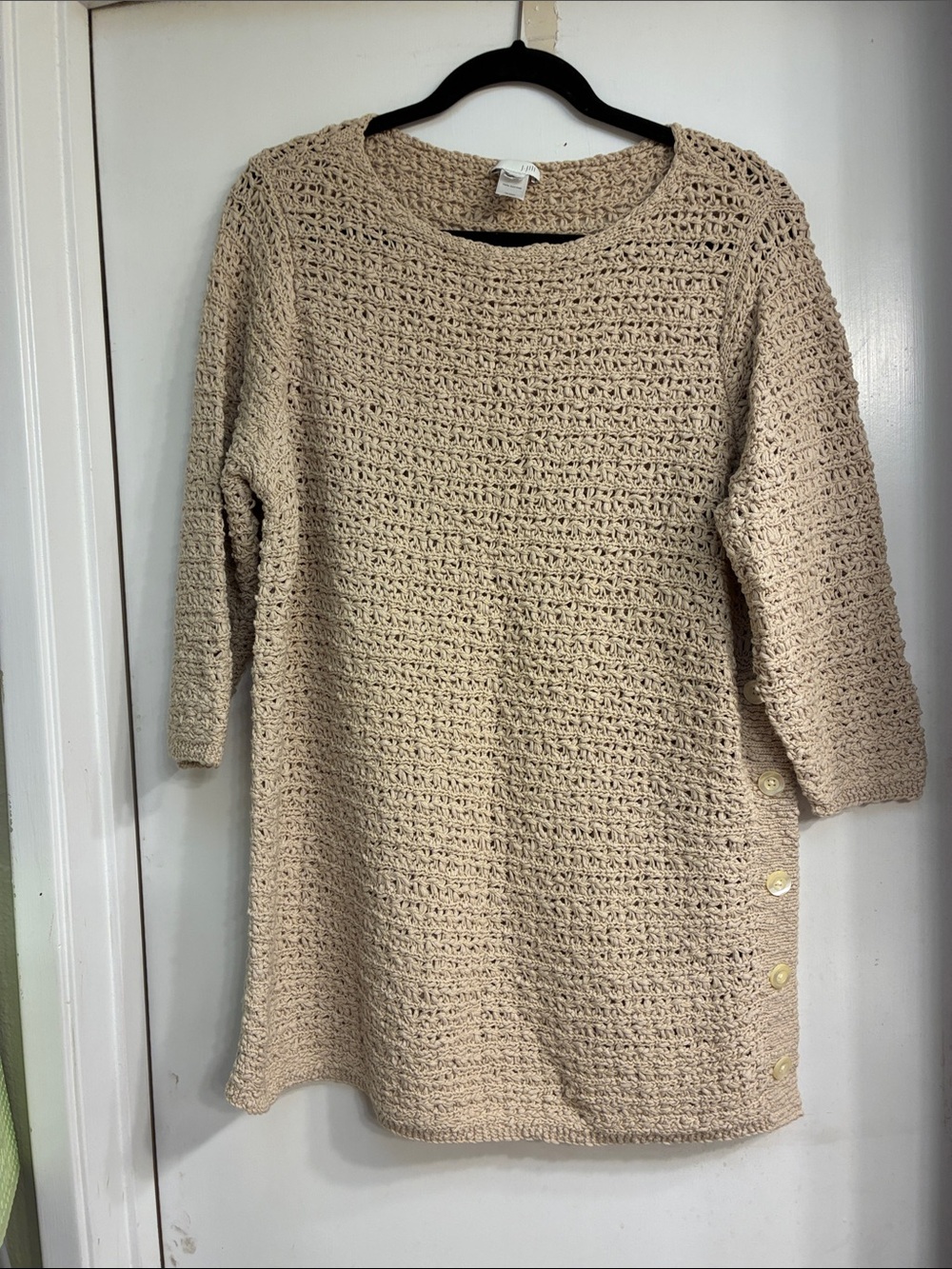 NWOT J. Jill Beige Open-Knit Cotton Sweater